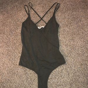 Suede thong body suit